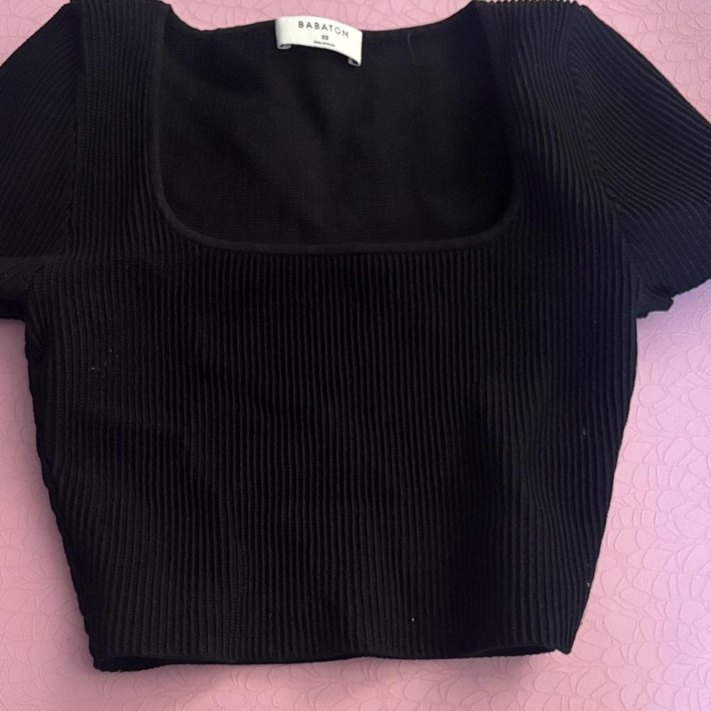Aritzia Babaton Black Ribbed Square-Neck Crop Top